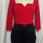 Elegant Red and Black Dress with Belt 3/4 sleeve bodycon Size Small NWT Photo 0