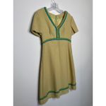 American Vintage OOAK Vintage 60s mod tweed yellow dress, blue green trim fringe hem Medium Photo 7