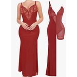 Popilush Shapewear Bodycon Sculpting Slit Lace Midi Maxi Dress Sz S NWT‎ Red Photo 2