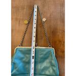 Elliot Lucca LeatherTeal Clutch Purse Handbag Kiss Lock Chain Charms Photo 7