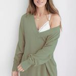 Aerie Down To Earth V-Neck Sweatshirt in Green Photo 0