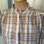 Gap  Ruffle Neck Plaid Long Sleeve Button Up Shirt Photo 1