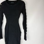 Pattyboutik 🖤 Black Ribbed Button-Sleeve Bodycon Dress Photo 2