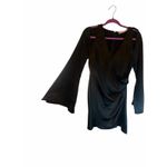 ASTR The Label Black Satin Cold Shoulder Longsleeve Dress Photo 6