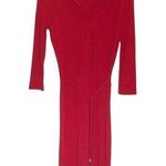 CASUAL CORNER Red Dress Tie Belt Fitted Stretch V Neck Size Medium VINTAGE Photo 2