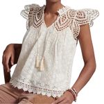 Jennifer & Grace Antique White Eyelet Boho Flutter Sleeve Blouse Small NWT Photo 0