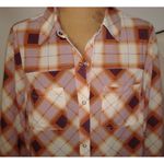 prAna New Womens NWT S Plaid  Top Snap Dress Long Flint Maxi Orange Purple Beige Photo 3