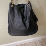 Boston Proper   Black Leather Shoulder Bag Gold Chain Detail Tassel Hobo Purse Photo 2