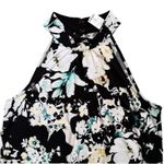 NWT WHBM Floral Mock Halter Top Black‎ White Sleeveless Blouse Medium Black Photo 1