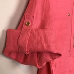 Ellen Tracy  Women’s Linen Quarter Zip Gold-Colored Tassel Coral Hi-Low Blouse Photo 5