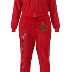 No Boundaries Women's Red Faux-Fur Christmas Track Suit Photo 0