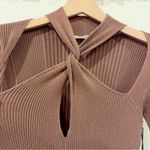 ASTR Twisted Mock Neck Ribbed Knit Bodycon Sweater Dress in Brown Size Small NWT Photo 3