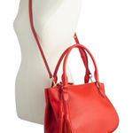J.Crew Peyton smooth leather Satchel Crossbody Bag‎ Red l Tassel Removable Strap Photo 0