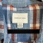 American Eagle  Blue Red White Plaid Stripe Crop Long Sleeve Shirt Women Small Photo 2