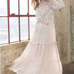 Nwt Blue B Boat Neck Romance Lace Boho Ruffle Women’s Maxi Dress size Small Pink Photo 0