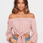 l*space L Malibu Off Shoulder Tie Front Crop Top, Pink, Tie Front Size Medium, NWT Photo 2