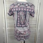 Lucky Brand  Women's Boho Linen Blend V Neck Tee Pink/Blue-XS Photo 1