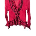Ny Collection  Petite Blouse Red Black Ruffle Sheer‎ Button Down size S Photo 2
