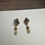 MFA Museum Of Fine Arts Black Enamel Gold Tone Tassel Drop Pierced Earrings Photo 5