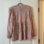 SheIn Peacock Pattern Print Tie Neck Lantern Sleeve Blouse Peplum Top Photo 6