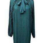 ZARA Small Pleated Green Ascot Dress Tie Neck Balloon Sleeve Shift Party Emerald Photo 0