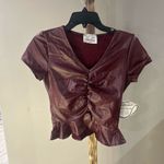 French Pastry  Maroon Faux Leather Ruched Crop Top Women’s Small NWT Photo 1