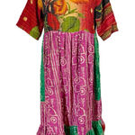 Kantha Floral Patchwork Babydoll Midi Dress by Nania Handmade Boho Red Size undefined Photo 0