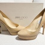 Jimmy Choo Cosmic Patent Leather Nude Platform Pumps sz 38.5 Photo 4