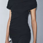 ZARA NWT black ruched asymmetrical shoulder asymmetrical hem top Photo 0