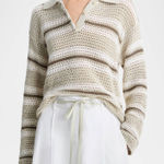 Vince  Mesh Stripe Button Polo Top Photo 0