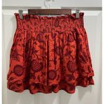 Anthropologie Beaded Mini Skirt Size Medium Orange Motif Smocked Floral Vacation Photo 3