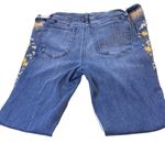 Ashley Mason Premium Embroidered Jeans 5/27 Blue Bell Bottom Flower Frayed Hem Photo 1
