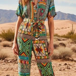 Farm Rio NWT Banana Scarves Jumpsuit Tropical Print Soft Fluid Belted 1-Piece M Photo 0