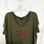 Torrid  Plus Size 2X Top‎ Pride Lesbian Olive Green Short Sleeve V Neck 513 Photo 3