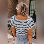 ZARA  cream/blue crochet button front crop top Photo 2