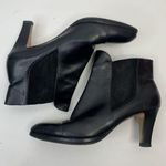 Salvatore Ferragamo  Sz 10 AA Ankle Heeled Boots Black Leather Pull On Almond Toe Photo 2