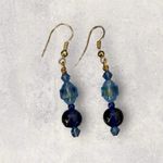 Vintage Estate Art Deco Faceted Little Beads Dangle Earrings Pierced Blue Photo 4