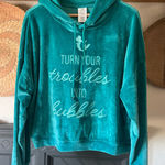 Disney  Women’s XL Mermaid Hoodie Plush velvet Green teal Ariel Embroidered Photo 0