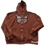 Butterfly rhinestones women’s full zip bling hoodie jacket Size Med Orange Photo 0
