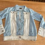 POL  EUC Light Two Tone Blue and Cream Denim Jacket Sz L 20” p2p Photo 0