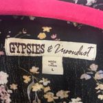 Gypsies & Moondust  Collared Button Up Blouse Tie Front Black Floral Size Large Photo 3