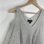 EXPRESS Light Grey V-Neck Knit Cold Shoulder Sweater Women's Size Medium M Photo 2
