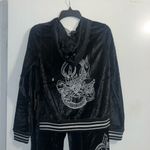 BCBGMAXAZRIA BCBG BLACK VELVET BLING SILVER STUD DRAGON & LOGO HOODIE & CROPPED PANTS SET NWT Photo 2