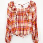 Free People NWT  Sienna Plaid Ruffle Square Neck Blouse S Photo 3