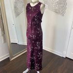 Dark Purple Burgundy Early 2000's Whimsygoth Floral Satin Midi Maxi Dress XS Photo 3