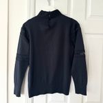 Sandro  Navy Blue Mock Neck Button Lattice Trim Sweater Wool Knit Top 2 Medium Photo 1