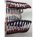 Beautiful Native American Metal and Beaded Cuff Bracelet Red Blue White Photo 11