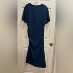 Bimba Y Lola Midi Dress Blue Black Stripe Side Rouching Flounce Bottom Size Med Photo 2