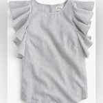 J.Crew Women’s Ruffle Flounce Sleeve White & Blue Linen Stripe Top Blouse Size 0 Photo 3