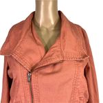 Hurley Womens Jean Jacket Asymmetrical Zip Short Crop Denim Pink Coral XS Photo 2